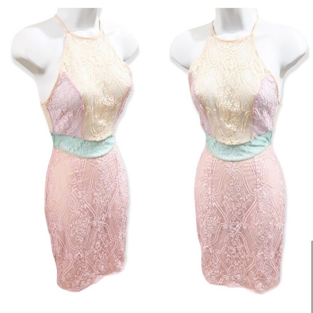 House of CB London Alvaro Pastel Lace Sheer Mini Dress Size XS - Picture 2 of 11